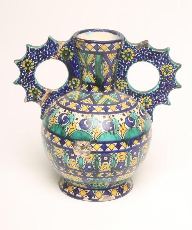 A CANTAGALLI MAIOLICA JAR of bulbous form with two shaped ring handles Image