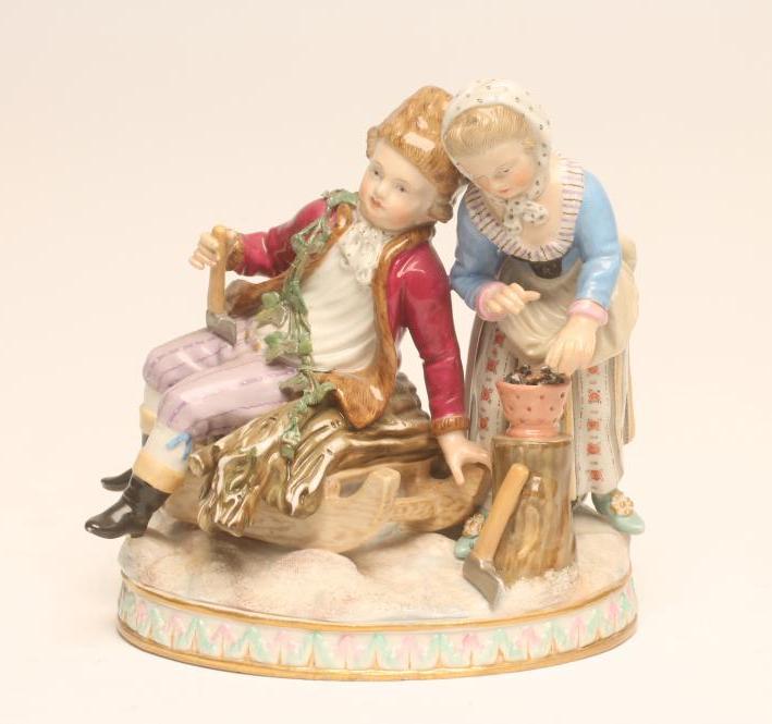 A MEISSEN PORCELAIN FIGURE GROUP allegorical of Winter Image