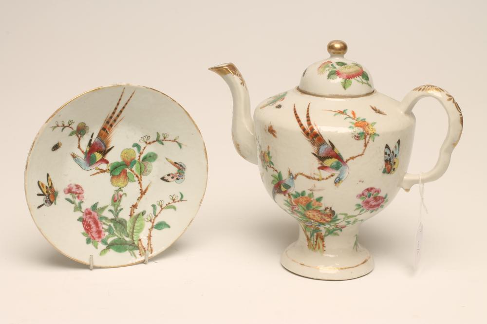 A CHINESE EXPORT PORCELAIN COFFEE POT AND COVER of baluster form with high domed cover and  shaped Image