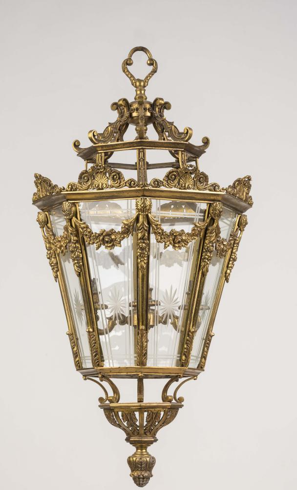 A BRASS PENDANT LANTERN Image