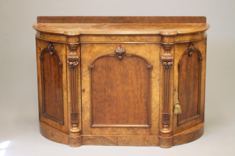 A MID VICTORIAN BURR WALNUT CREDENZA Image