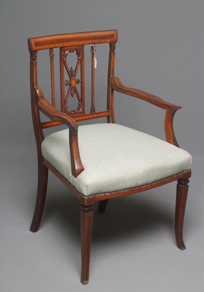 A SHERATON STYLE MAHOGANY DINING ARMCHAIR Image