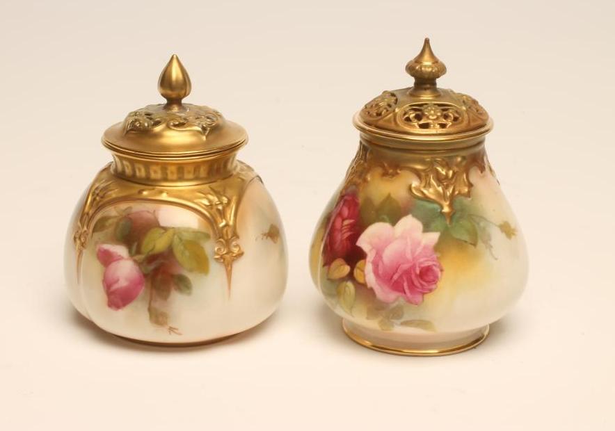 TWO ROYAL WORCESTER CHINA POT POURRIS Image