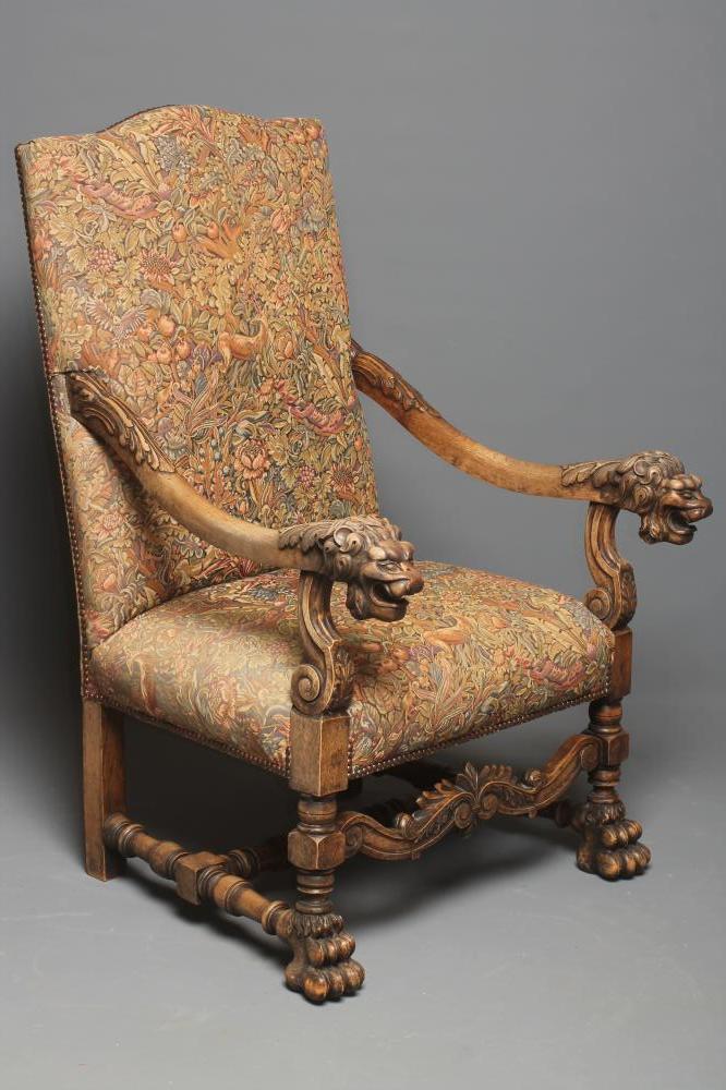 A CAROLEAN STYLE STAINED AS WALNUT OPEN ARMCHAIR Image