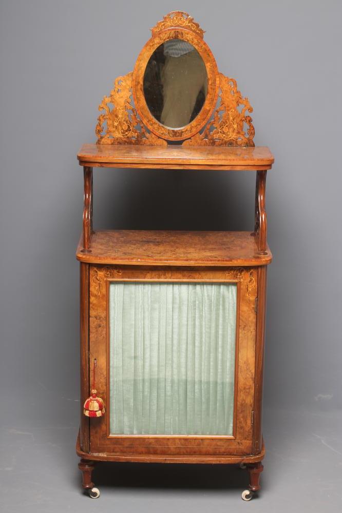 A VICTORIAN BURR WALNUT MUSIC CABINET of bowed form Image