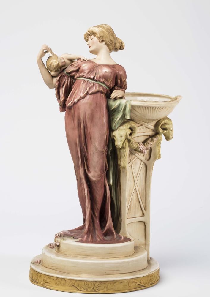 AN ART NOUVEAU ROYAL DUX BISQUE PORCELAIN FIGURAL VASE Image