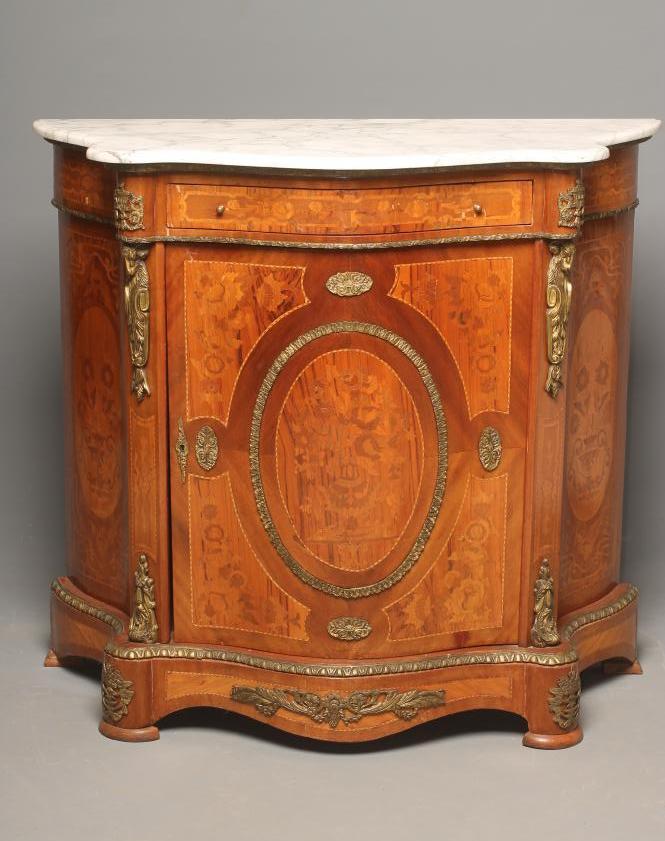 A CONTINENTAL KINGWOOD AND FLORAL MARQUETRY PIER CABINET Image