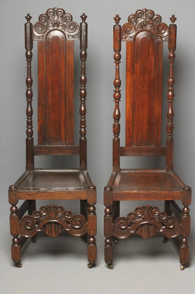 A PAIR OF JOINED OAK HIGH BACK SIDE CHAIRS Image