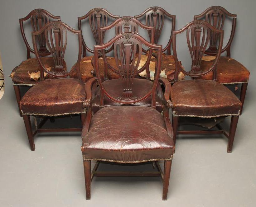 A SET OF EIGHT GEORGIAN DESIGN MAHOGANY DINING CHAIRS including two elbow chairs Image