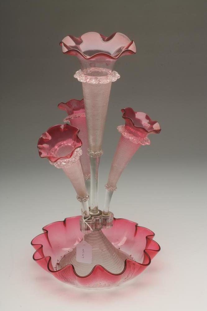 A CRANBERRY GLASS CENTREPIECE Image