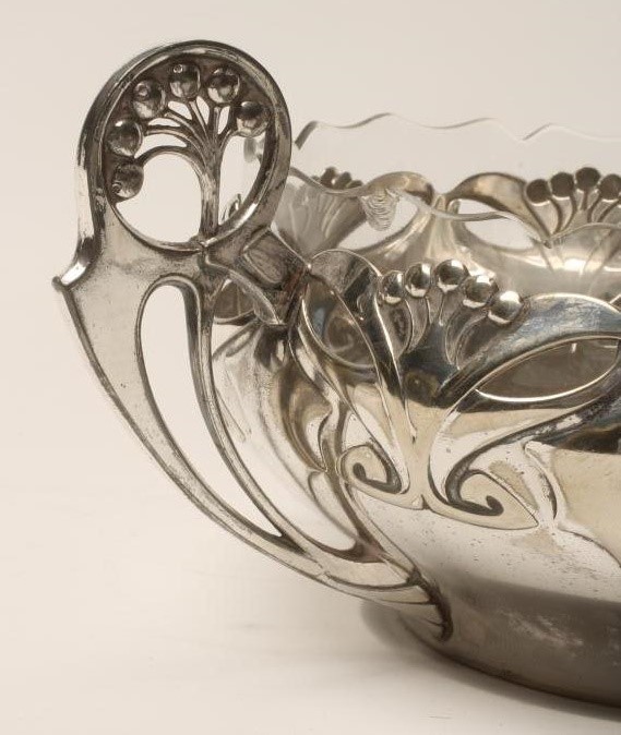 AN ART NOUVEAU WMF BOWL of bombe circular form with two stylised berried loop handles Image