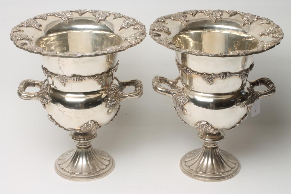 A PAIR OF EPNS CAMPANA URN CHAMPAGNE COOLERS Image
