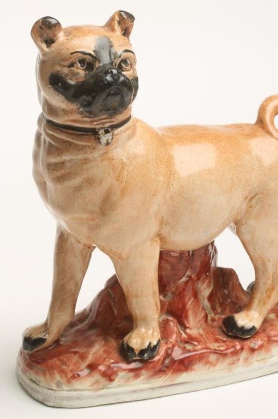 A PAIR OF LATE VICTORIAN STAFFORDSHIRE POTTERY PUGS Image