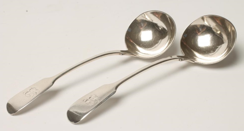 A PAIR OF VICTORIAN SILVER SAUCE LADLES Image