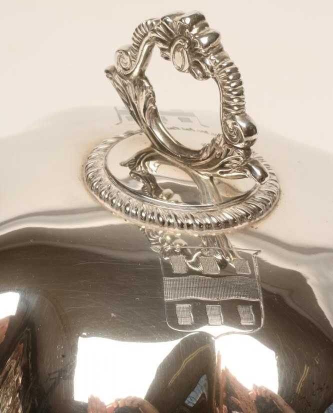 A LATE GEORGE III SILVER MUFFIN DISH AND COVER Image