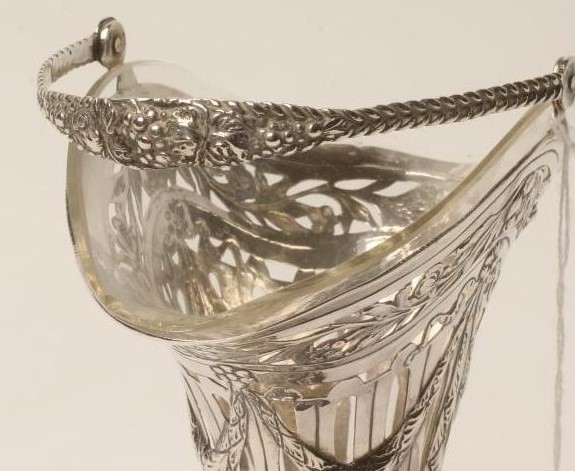 A CONTINENTAL WHITE METAL POSY BASKET Image