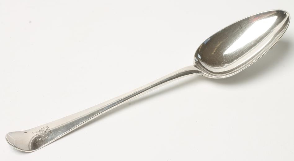 A LATE GEORGE III SILVER TABLESPOON Image