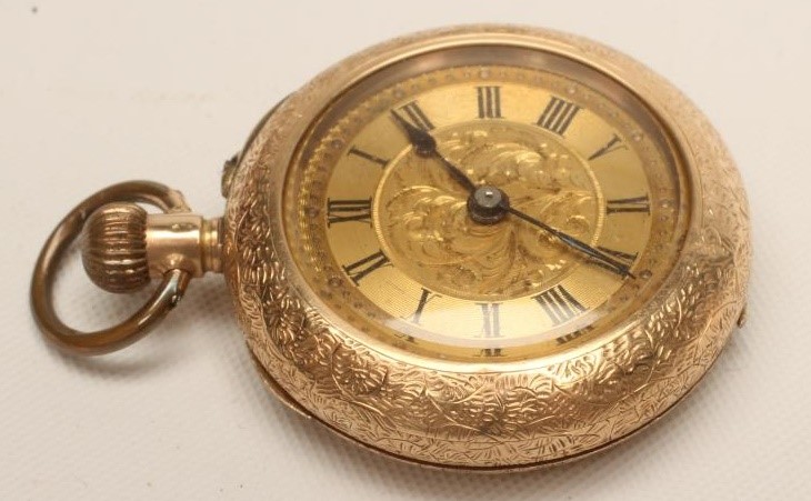 A LADY'S 14K GOLD TOP WIND FOB WATCH Image