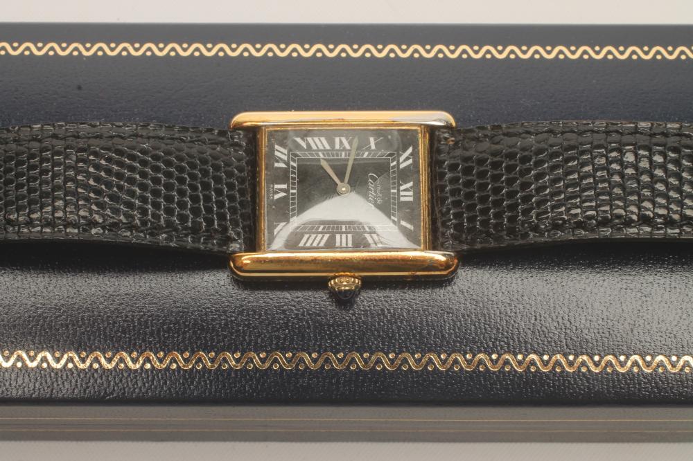 A MUST DE CARTIER SILVER GILT "TANK" WATCH Image