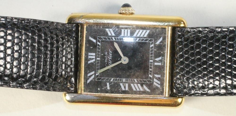 A MUST DE CARTIER SILVER GILT "TANK" WATCH Image
