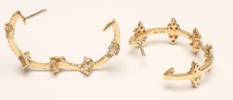 A PAIR OF DIAMOND SET 18CT GOLD HOOP EARRINGS Image