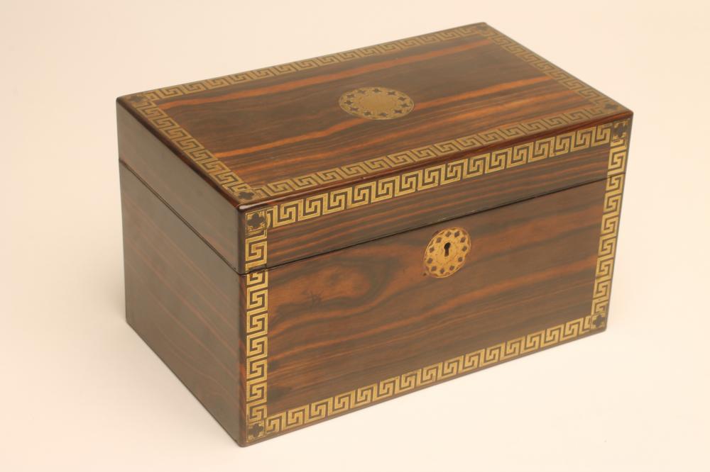 A REGENCY COROMANDEL TEA CADDY of plain oblong form Image