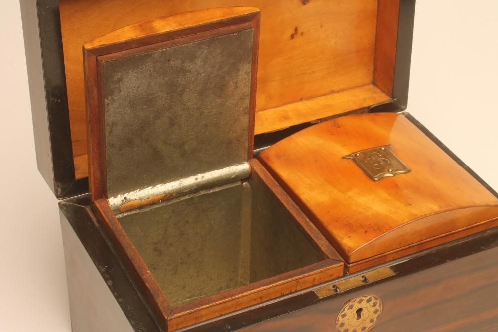 A REGENCY COROMANDEL TEA CADDY of plain oblong form Image