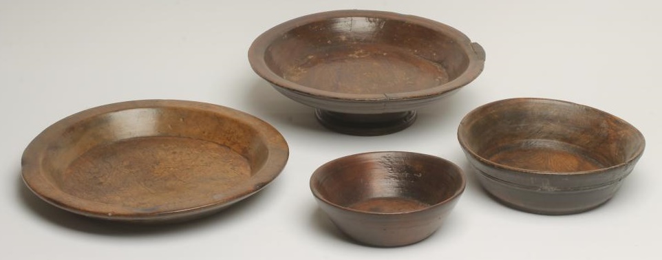 TWO TREEN DUG OUT SHALLOW BOWLS Image