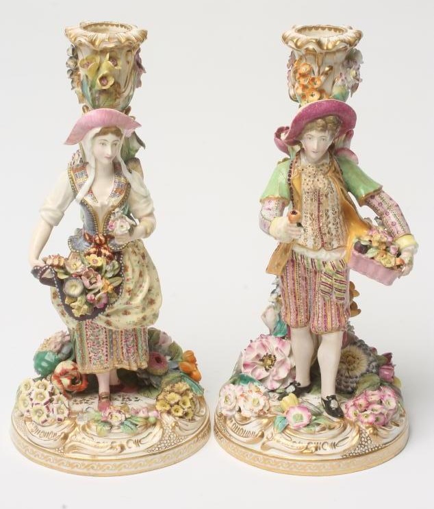A PAIR OF MINTON PORCELAIN FIGURAL CANDLESTICKS Image