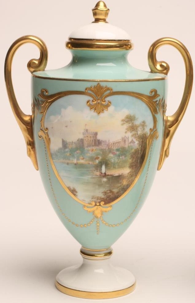 A PAIR OF MINTON CHINA VASES AND COVERS Image