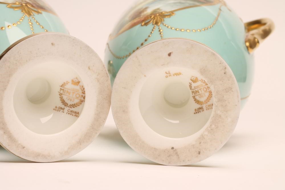 A PAIR OF MINTON CHINA VASES AND COVERS Image