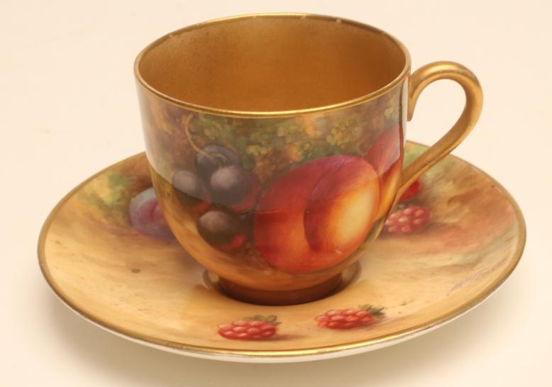 A ROYAL WORCESTER CHINA SMALL CABINET CUP AND SAUCER Image