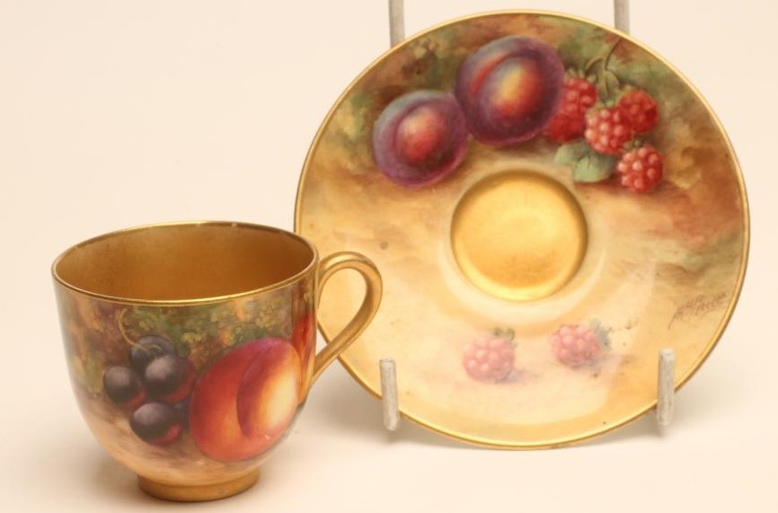 A ROYAL WORCESTER CHINA SMALL CABINET CUP AND SAUCER Image