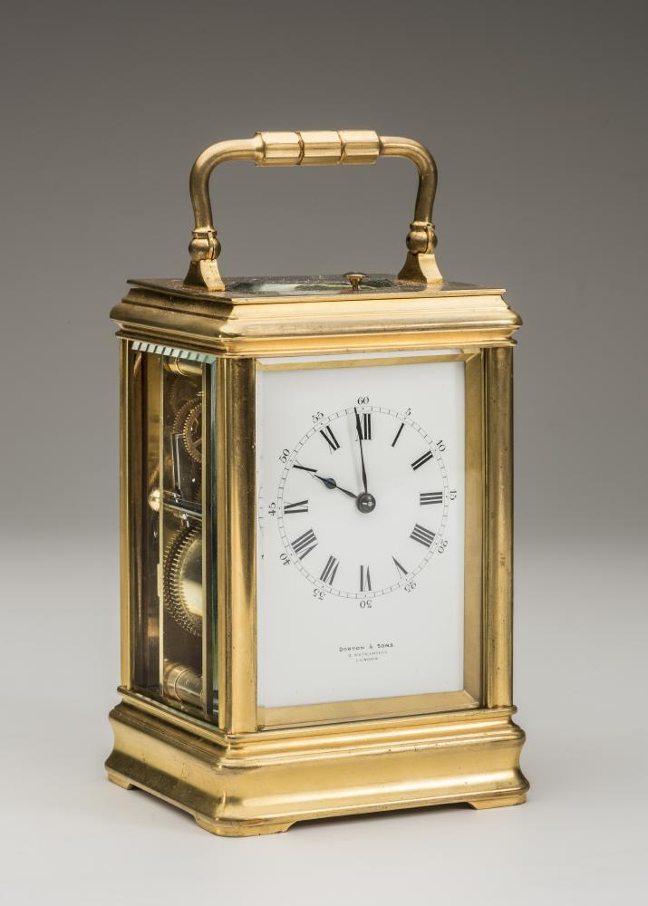 A FRENCH BRASS CASED STRIKING AND REPEATING CARRIAGE CLOCK Image