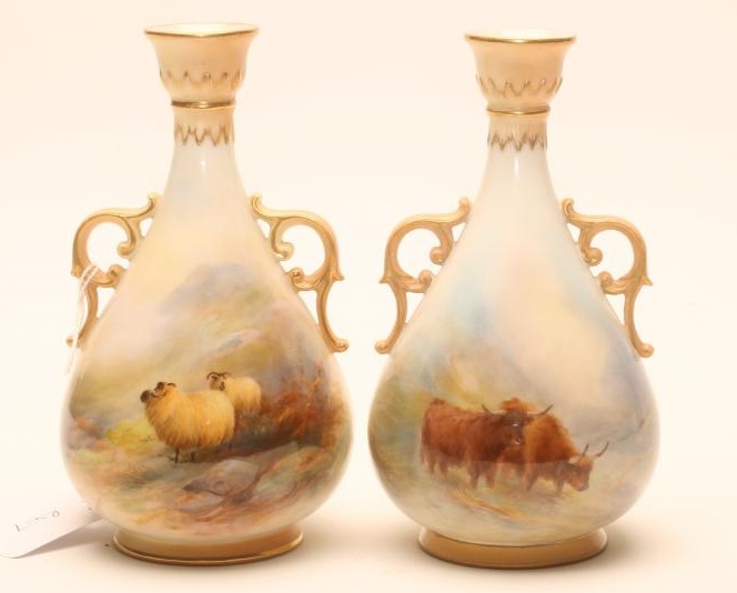 A PAIR OF ROYAL WORCESTER CHINA VASES Image