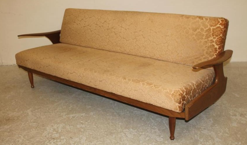 A 1970'S GREAVES & THOMAS TEAK FRAMED SOFA BED Image