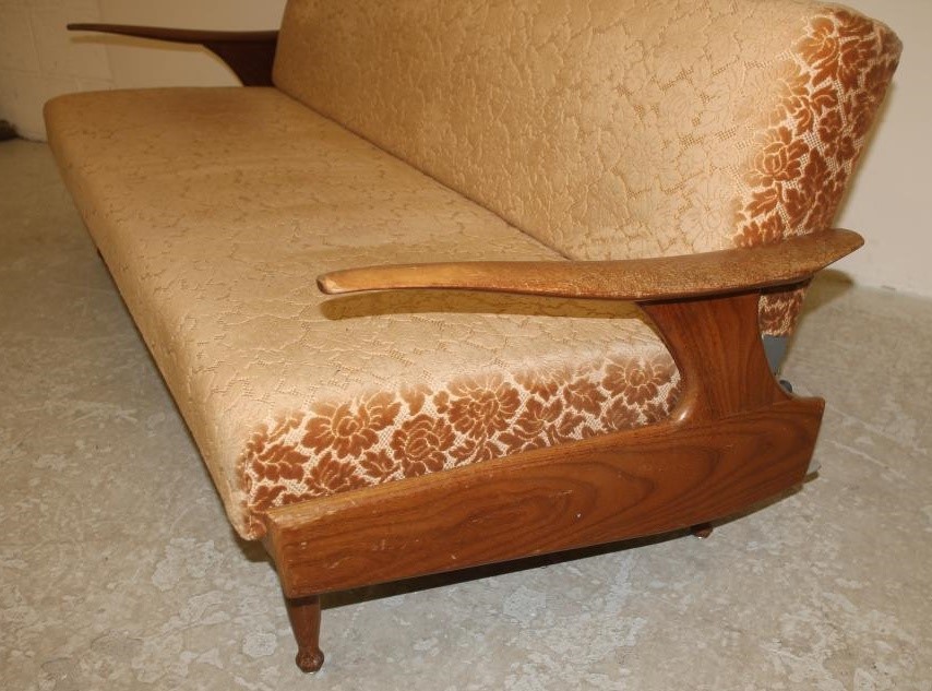 A 1970'S GREAVES & THOMAS TEAK FRAMED SOFA BED Image