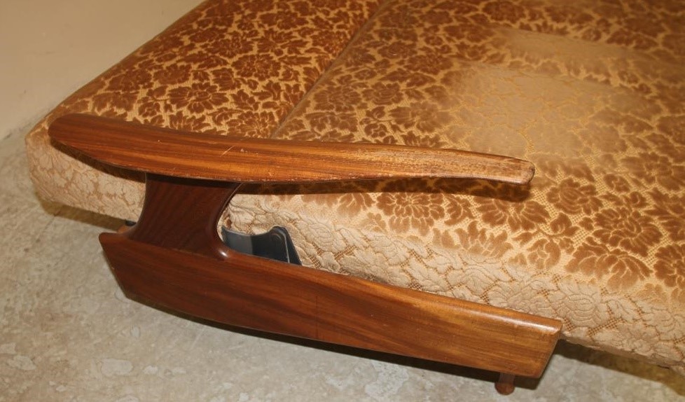 A 1970'S GREAVES & THOMAS TEAK FRAMED SOFA BED Image