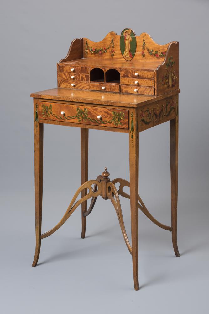 A LADY'S SHERATON STYLE MINIATURE SATINWOOD BONHEUR DU JOUR Image