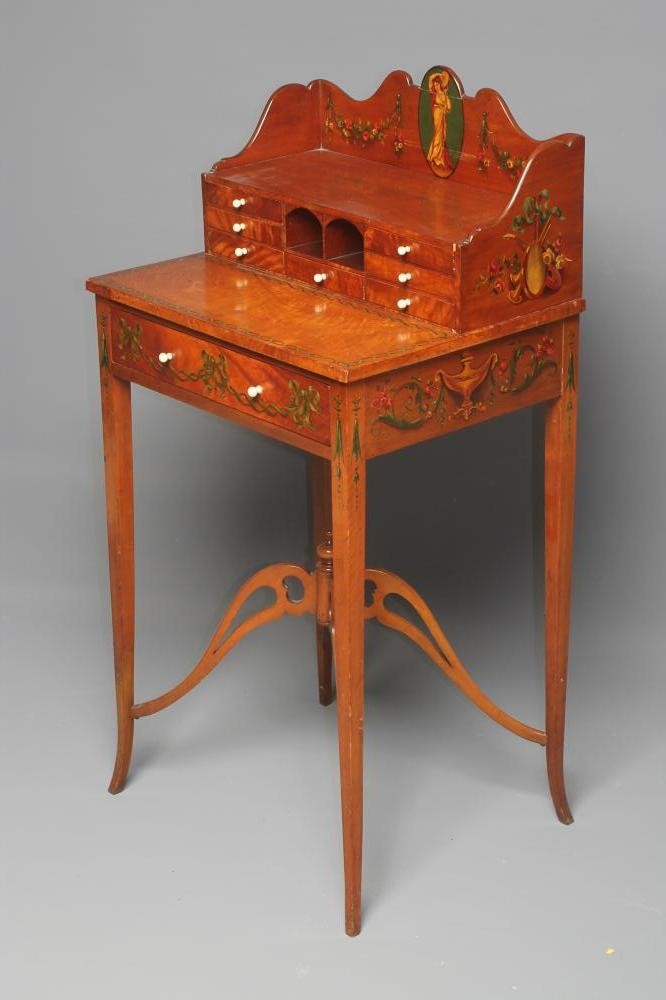 A LADY'S SHERATON STYLE MINIATURE SATINWOOD BONHEUR DU JOUR Image