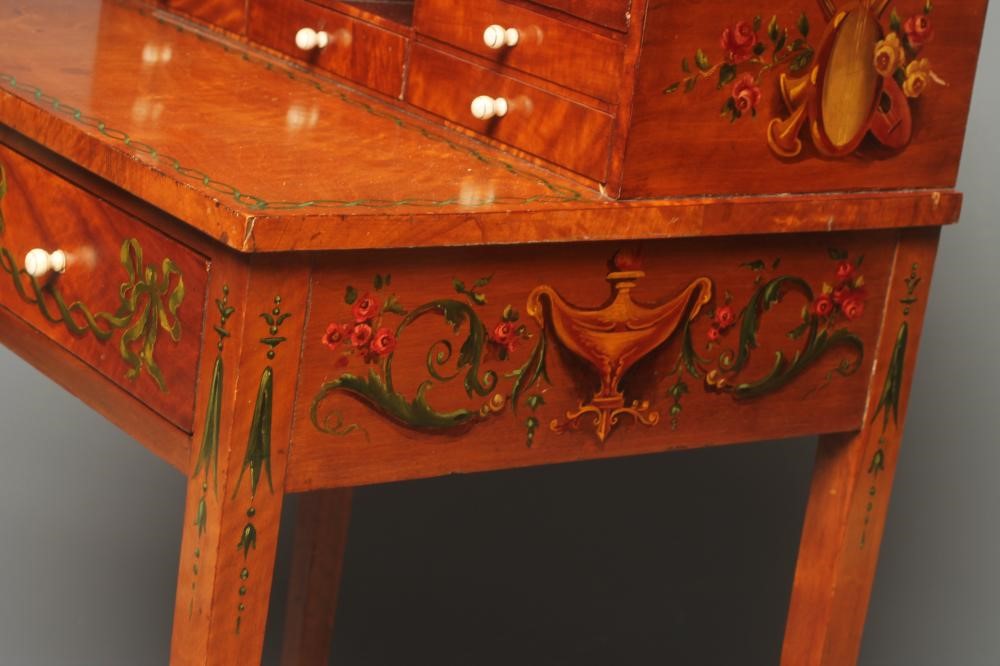 A LADY'S SHERATON STYLE MINIATURE SATINWOOD BONHEUR DU JOUR Image