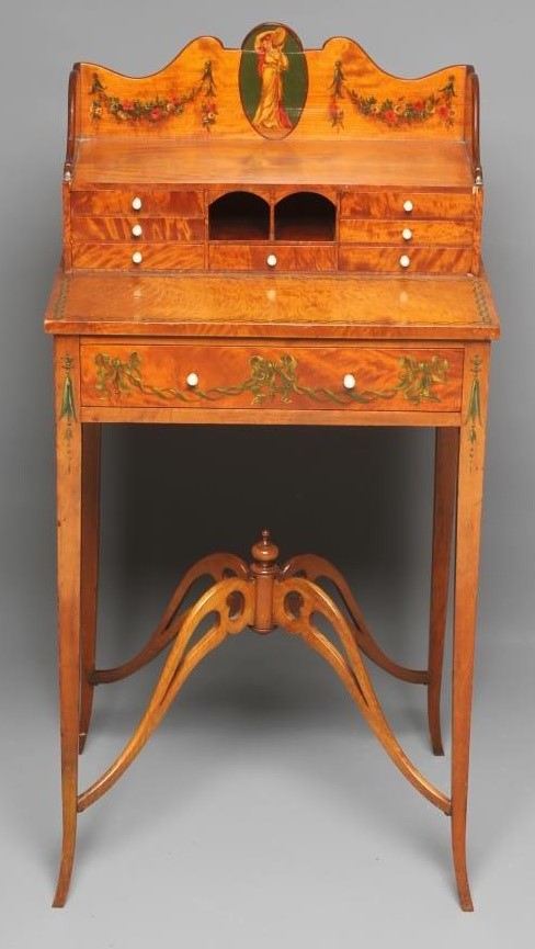 A LADY'S SHERATON STYLE MINIATURE SATINWOOD BONHEUR DU JOUR Image