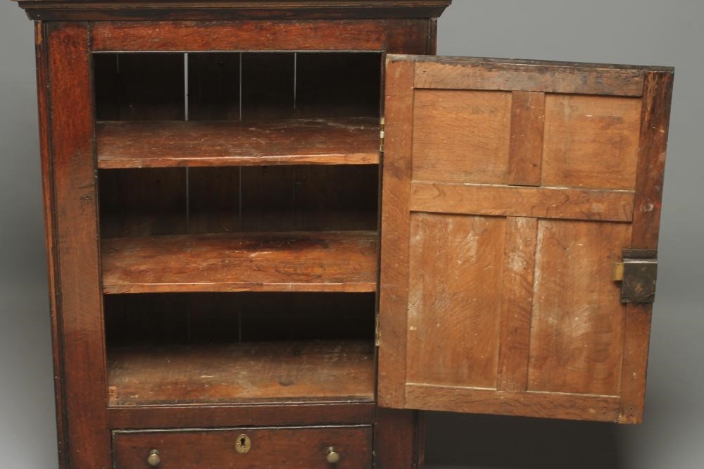 A SMALL GEORGIAN OAK HANGING WALL CUPBOARD Image