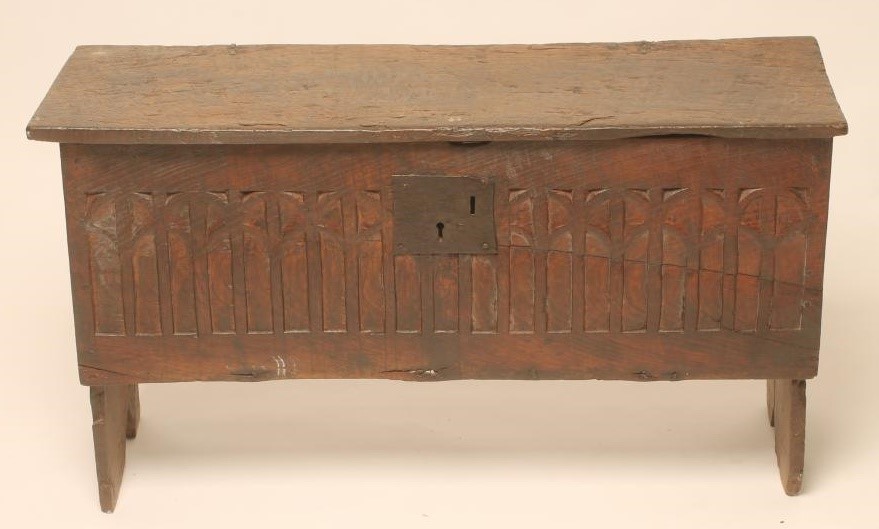 AN OAK SIX PLANK CHEST with hinged lid Image