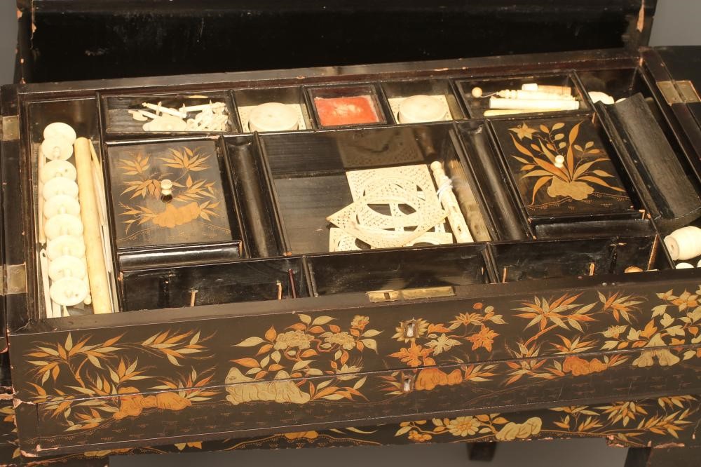 A CHINESE BLACK LACQUERED WORK CABINET Image