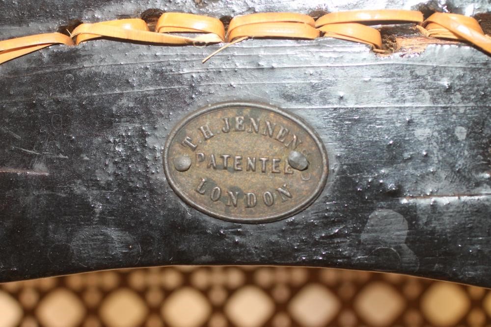 A PAIR OF VICTORIAN PAPIER MACHE SIDE CHAIRS of pierced spoonback form parcel gilt and inlaid with Image