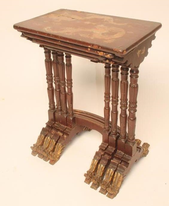 A CHINESE QUARTETTO NEST OF RED LACQUERED TABLES Image