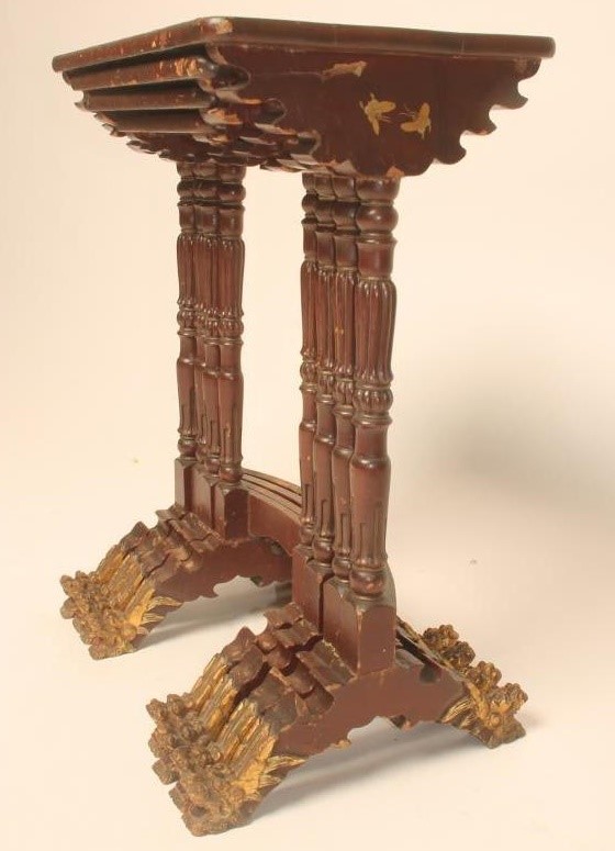 A CHINESE QUARTETTO NEST OF RED LACQUERED TABLES Image