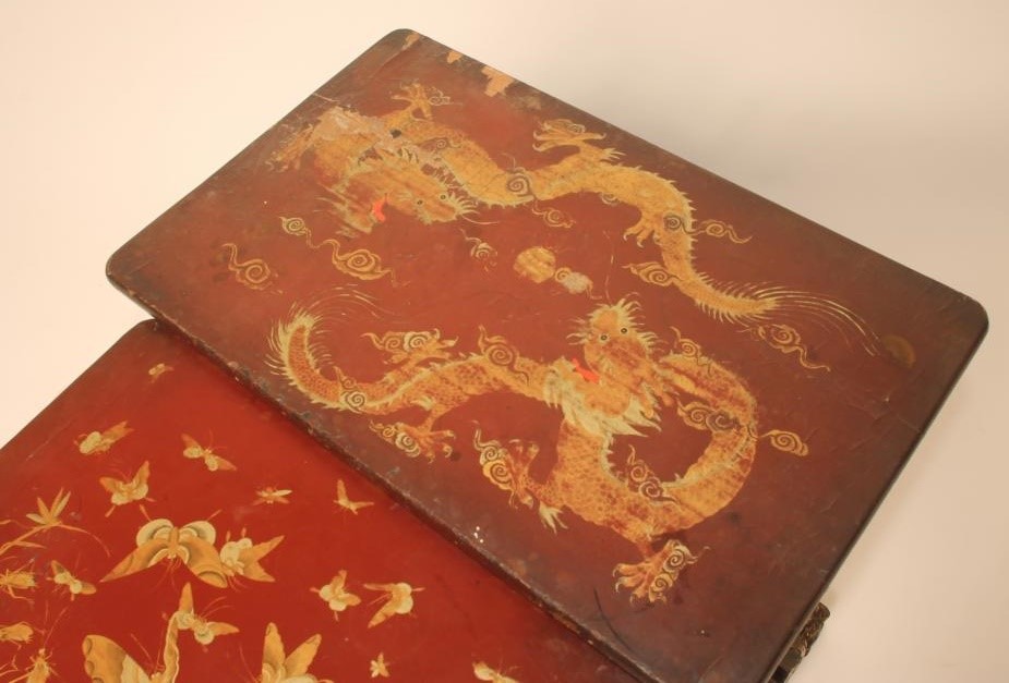 A CHINESE QUARTETTO NEST OF RED LACQUERED TABLES Image
