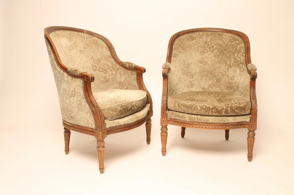 A PAIR OF WALNUT FRAMED FAUTEUILS Image
